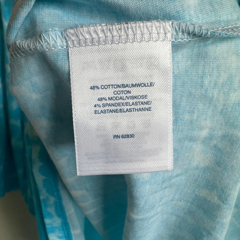 Lands‎ End Aqua Blue Pool Water Print Cotton Modal 1/4 Zip Short Sleeve Top 1X - Picture 3 of 6